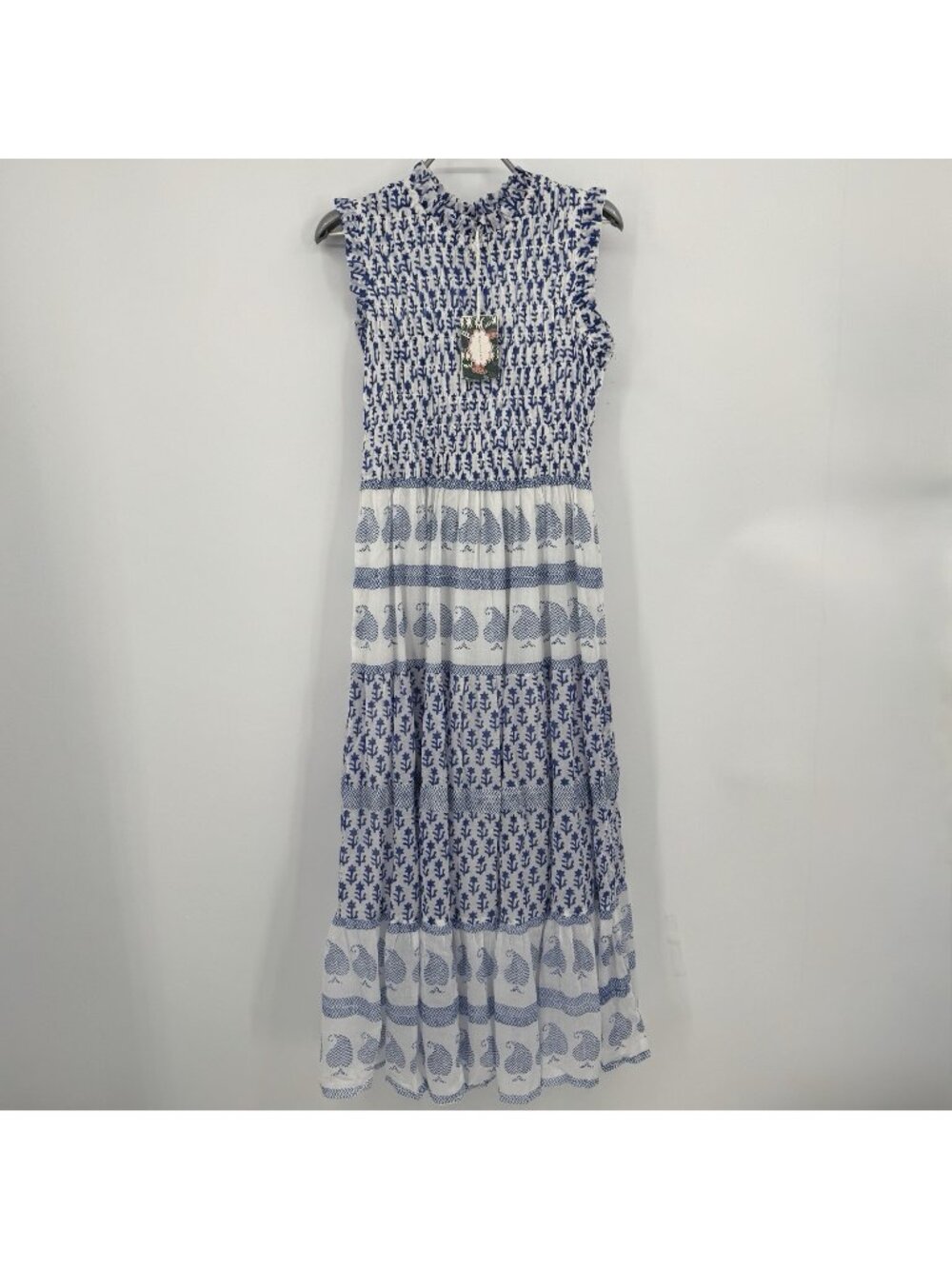 Oliphant Smocked Sleeveless Fiora Blue Floral Maxi Dress size S Small NWT $298